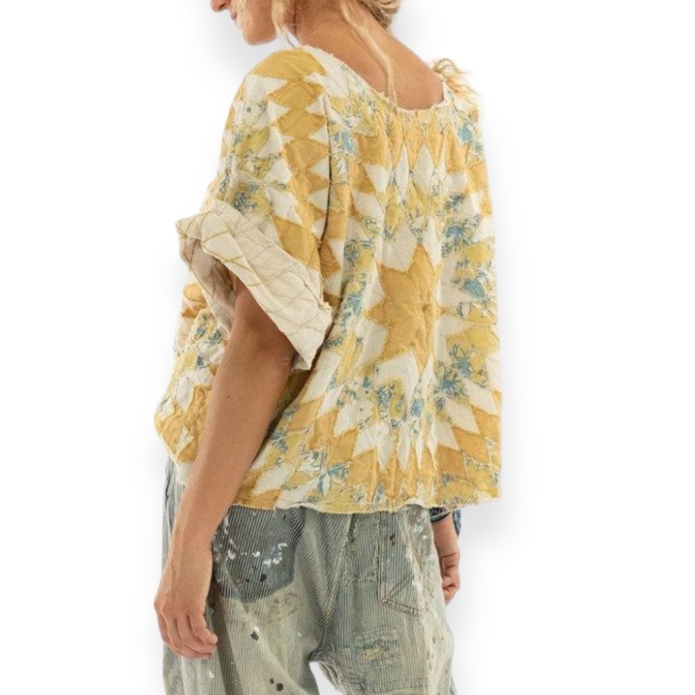 Magnolia Pearl 1070 Matilda Marisol Top yellow cream quilted sunburst One Size - Picture 6 of 11